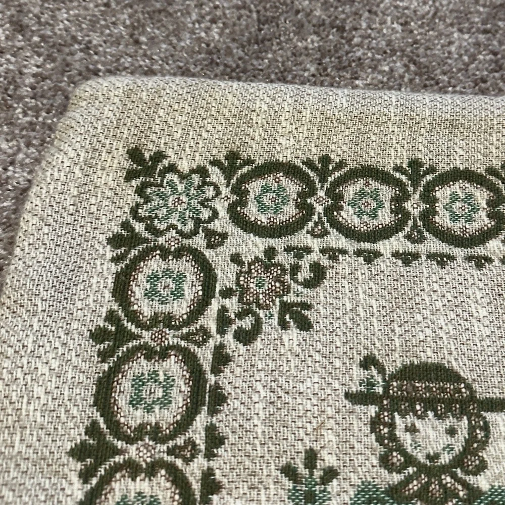 Vintage Austrian Folk Woven Square Pillow Case Boy Girl Beige Green Oktoberfest